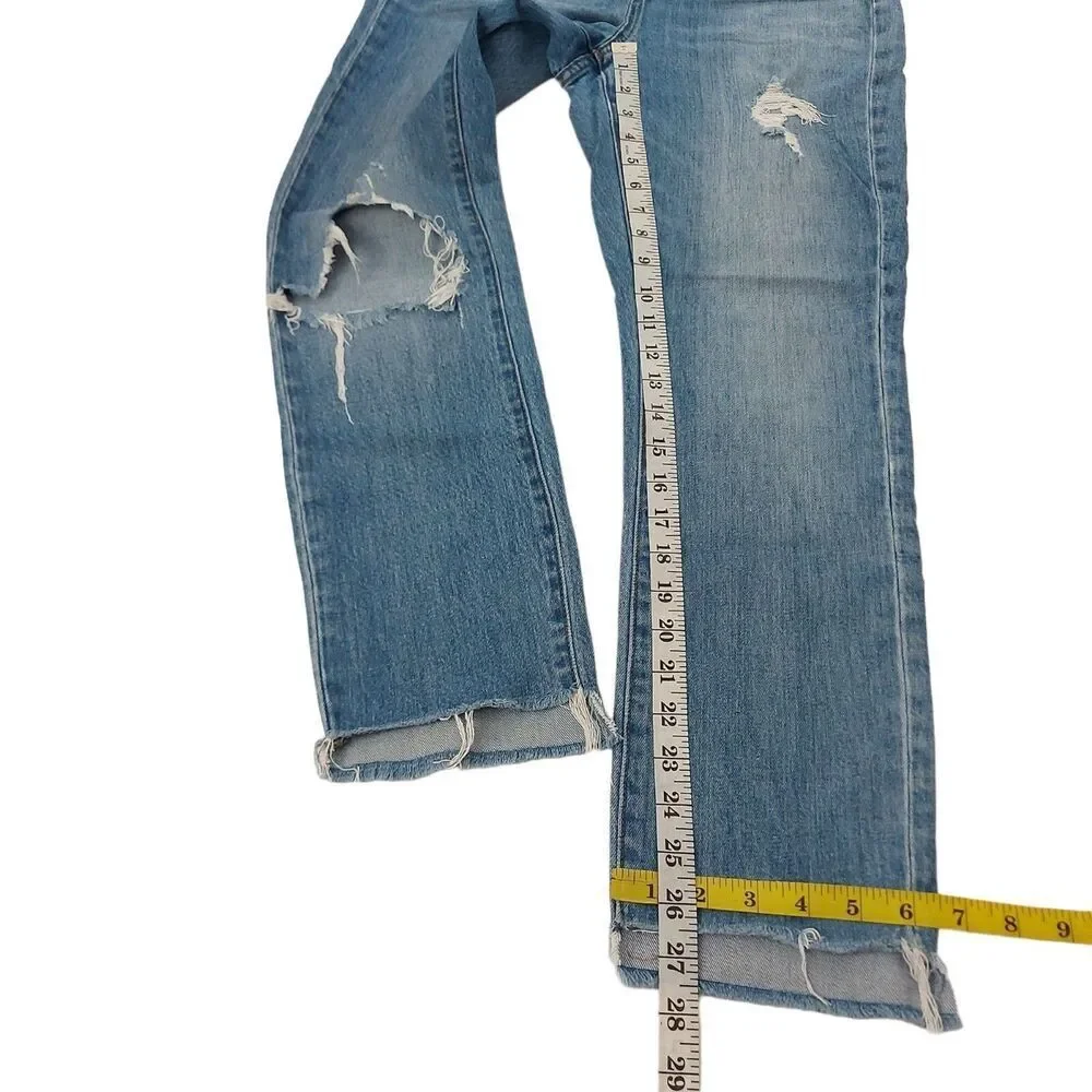 Madewell The High-Rise Slim Boyjean Womens 24 Blue Distressed Premium Denim